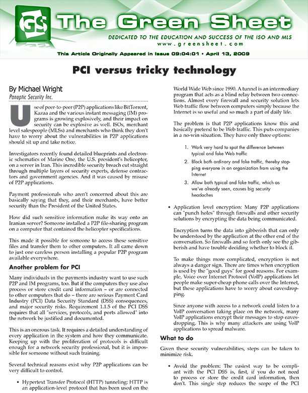 The Green Sheet PCI versus tricky technology