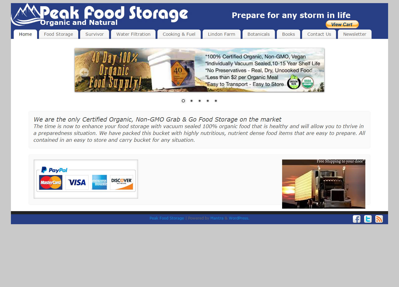 Peak Food Storage homepage design