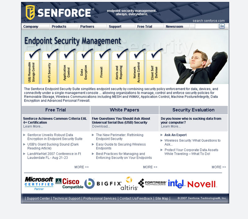 Senforce homepage design