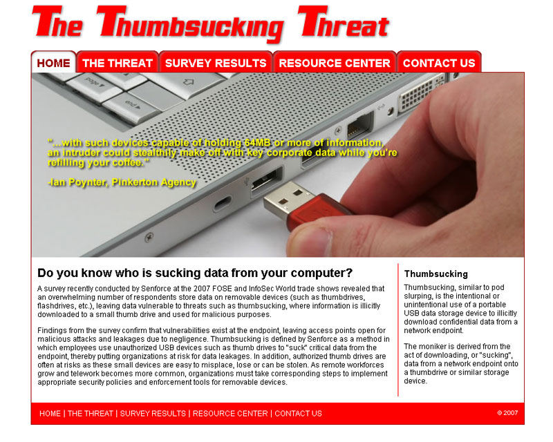 Thumbsucking Threat homepage design